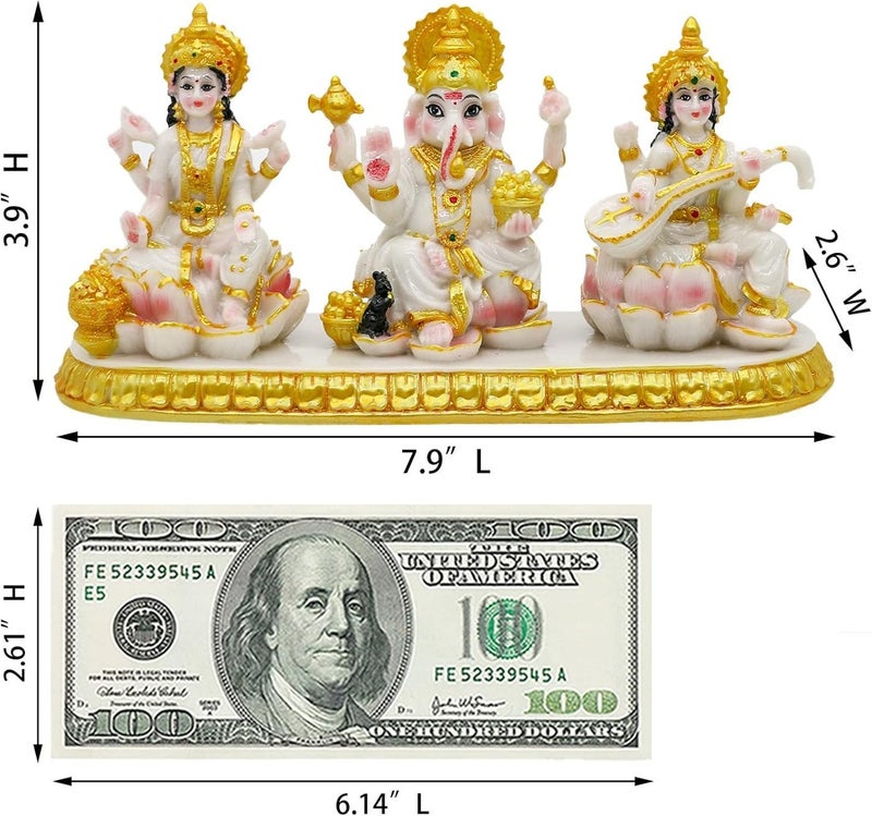 alikiki Indian Laxmi Ganesh Saraswati Statue - 3.9”H Small Marble Look Lakshmi Ganesha Idol Sculpture for Car Dashboard Hindu Temple Office Home Mandir Pooja Item Diwali Murti Puja Gifts - Image 5