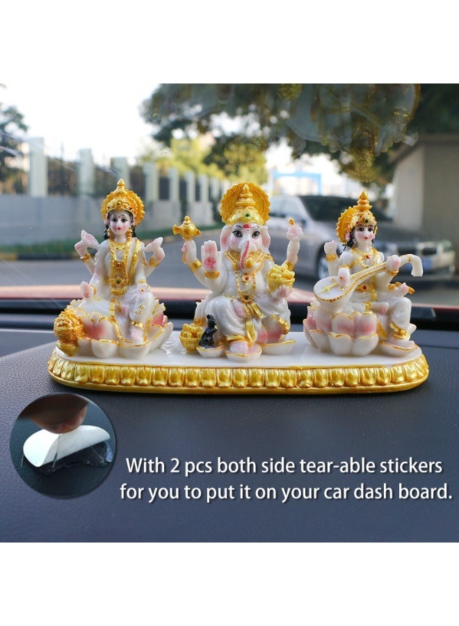 alikiki Indian Laxmi Ganesh Saraswati Statue - 3.9”H Small Marble Look Lakshmi Ganesha Idol Sculpture for Car Dashboard Hindu Temple Office Home Mandir Pooja Item Diwali Murti Puja Gifts - Image 3