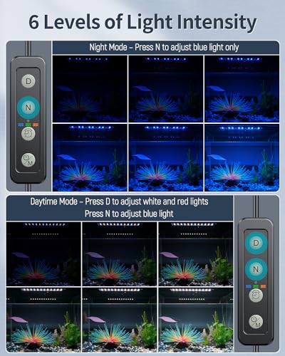 Pawfly 11W Aquarium LED Light for 12 to 18 Inch Extendable Fish Tank Light with Full Spectrum Brilliant White Blue Red Lights with Daytime & Night Modes Timer Auto On/Off Adjustable Brightness - Image 4