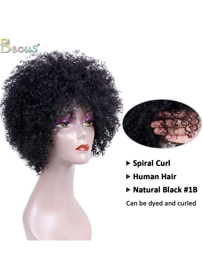 BECUS Afro Curly Wigs For Black Women Heat Resistant Brazilian Remy Human Hair Wigs(8 Inches Natural Spiral Black 1B)  - Image 4