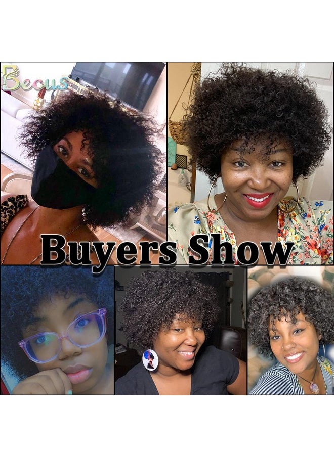 BECUS Afro Curly Wigs For Black Women Heat Resistant Brazilian Remy Human Hair Wigs(8 Inches Natural Spiral Black 1B)  - Image 3