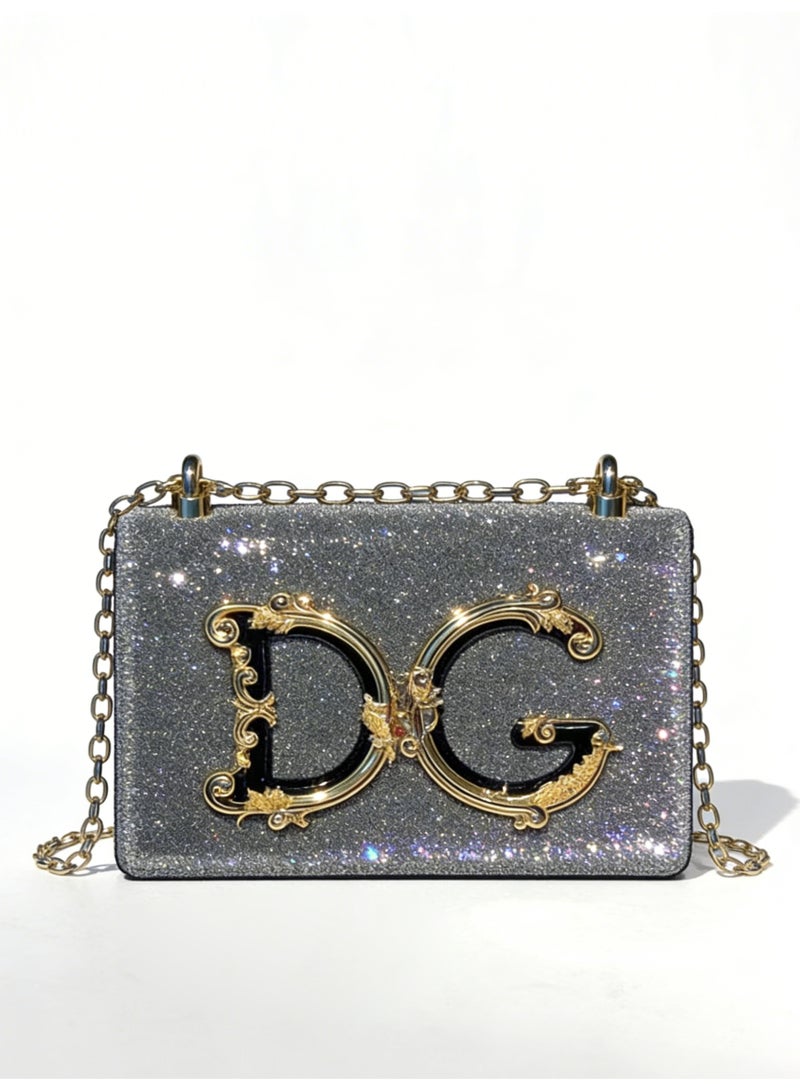 دي جي D&G DG Logo Crossbody Bag | Chain leather bag, decorated with gorgeous silver leather and metal hardware, is a luxury item with high fashion appearance. - Image 1