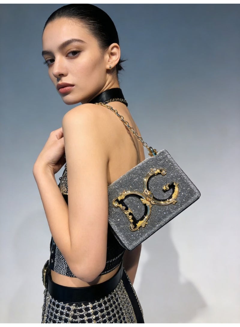 دي جي D&G DG Logo Crossbody Bag | Chain leather bag, decorated with gorgeous silver leather and metal hardware, is a luxury item with high fashion appearance. - Image 4