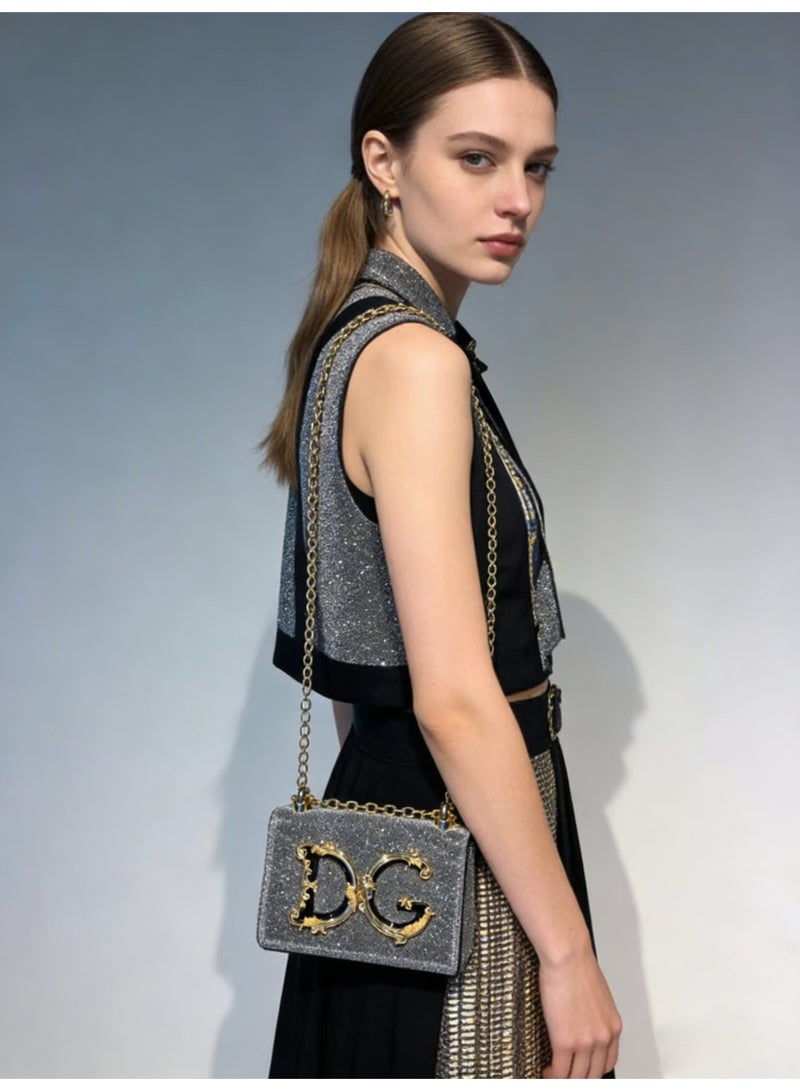 دي جي D&G DG Logo Crossbody Bag | Chain leather bag, decorated with gorgeous silver leather and metal hardware, is a luxury item with high fashion appearance. - Image 3