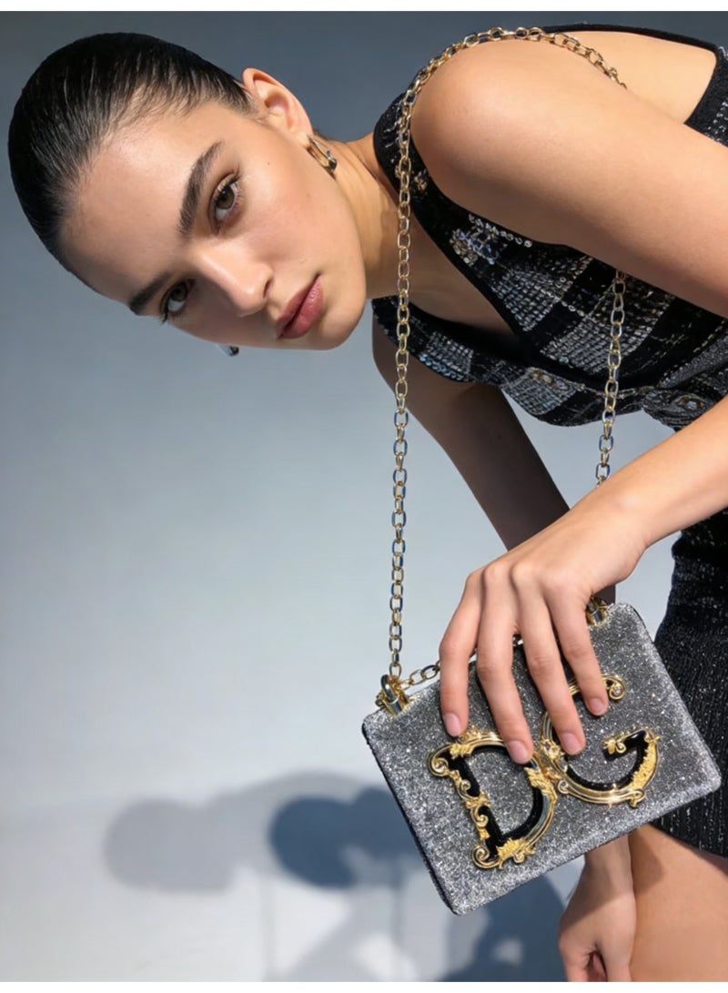 دي جي D&G DG Logo Crossbody Bag | Chain leather bag, decorated with gorgeous silver leather and metal hardware, is a luxury item with high fashion appearance. - Image 2