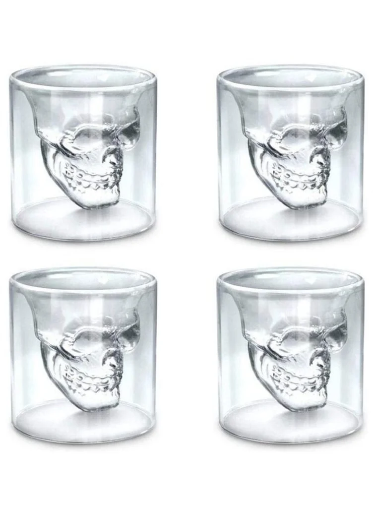 1Chase Double Layer Crystal Skull Head Glass For Coffee,Tea,Milk,Juice,Cold Drink 250 ML Set Of 4