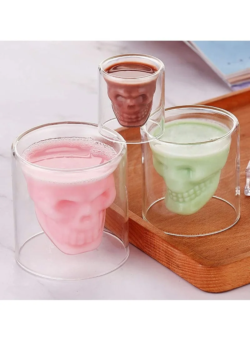 1Chase Double Layer Crystal Skull Head Glass For Coffee,Tea,Milk,Juice,Cold Drink 250 ML Set Of 4
