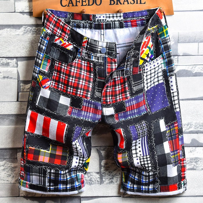2025 Summer New Design Floral Denim Shorts Mens Fashionable All-match Loose Straight Casual Pants Picture Color 