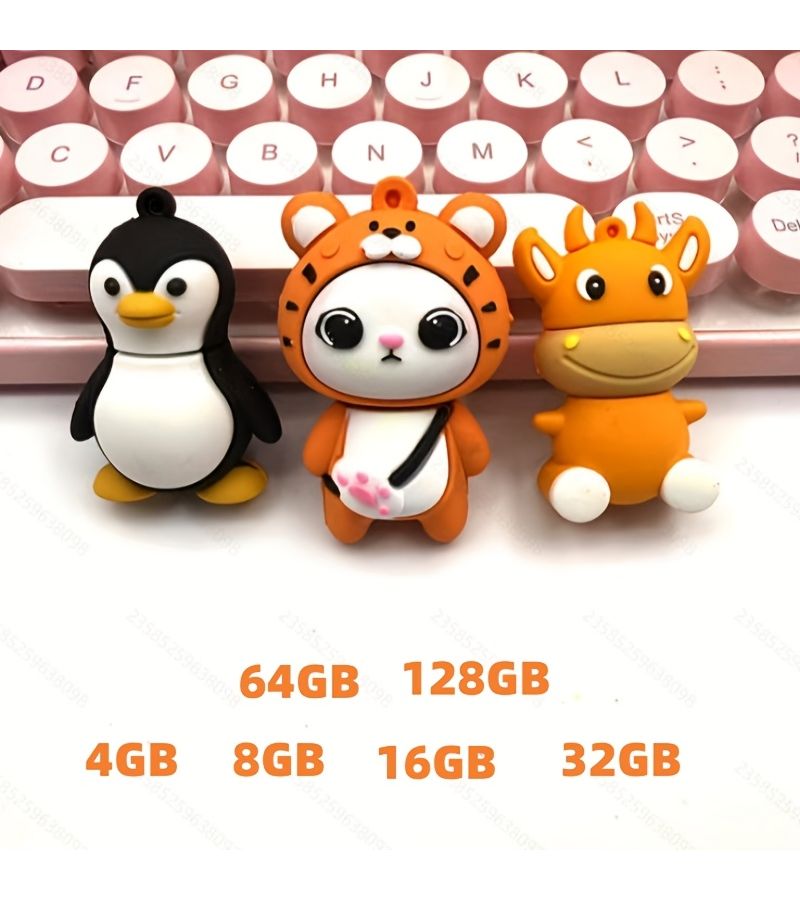 Tiger Cartoon Flash Drive 128GB Cute Animal USB Memory Stick - Image 1