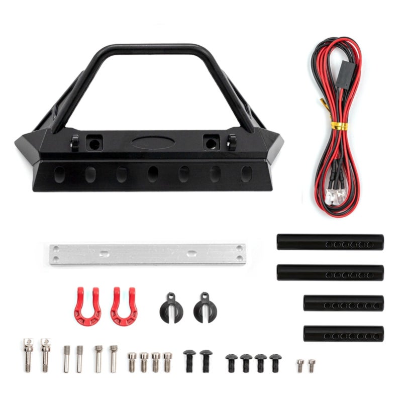 Remote Control  Bumper Metal Front Bumper with Tow Hooks and Lights freplacement for 1/10 Remote Control Crawler TRAX4 Axial SCX10 90046 90047 & SCX10 III AXI03007 AXI03003 - Image 1