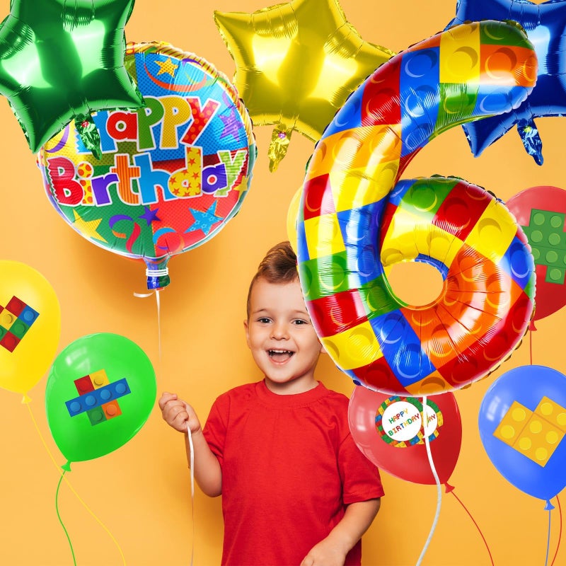 AXBMM 40 Inch Building Block Number Balloon, Colorful Number Block Foil Balloons Large Big Numbers Helium Balloon for Girls Boys 6th Birthday Brick Theme Party Decorations (Number 6) - Image 4