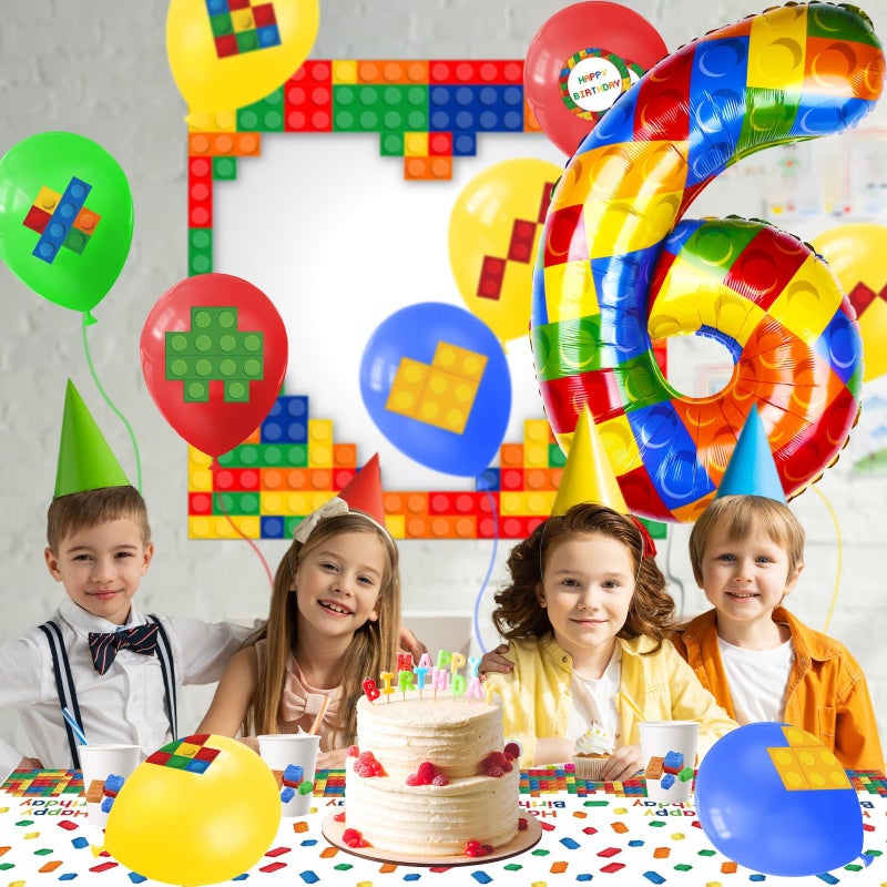 AXBMM 40 Inch Building Block Number Balloon, Colorful Number Block Foil Balloons Large Big Numbers Helium Balloon for Girls Boys 6th Birthday Brick Theme Party Decorations (Number 6) - Image 3