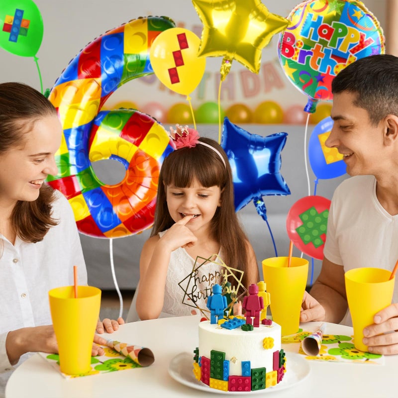 AXBMM 40 Inch Building Block Number Balloon, Colorful Number Block Foil Balloons Large Big Numbers Helium Balloon for Girls Boys 6th Birthday Brick Theme Party Decorations (Number 6) - Image 5