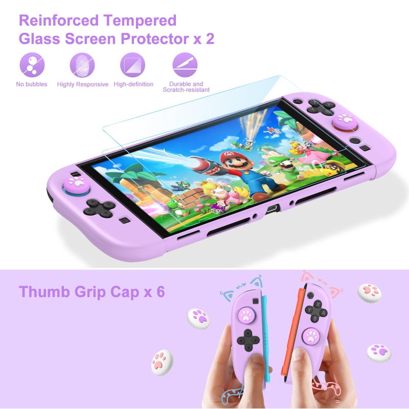 Younik Switch 2 Accessories Bundle, 15 in 1 Purple Switch 2 Accessories Kit for Girls Include Switch 2 Carrying Case, Shoulder Strap, Wrist Strap & Stickers, Protective Case for Switch Console & J-Con - Image 4