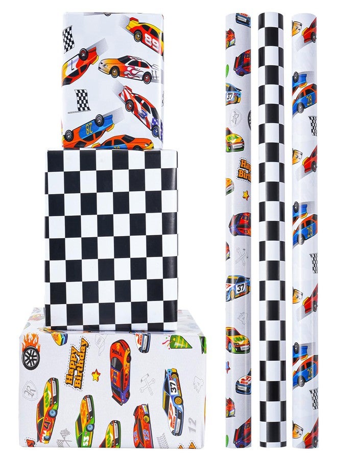 ZINTBIAL Race Car Wrapping Paper Rolls - Birthday Wrapping Paper for Kids Boys Autodrome Set Perfect for Party, Celebrating, Baby Boy Present Packing– 3 Rolls - 17 Inch X 120 Inch Per Roll - Image 1