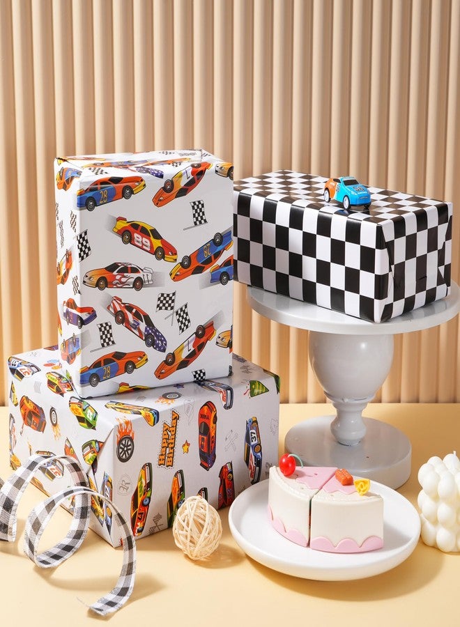 ZINTBIAL Race Car Wrapping Paper Rolls - Birthday Wrapping Paper for Kids Boys Autodrome Set Perfect for Party, Celebrating, Baby Boy Present Packing– 3 Rolls - 17 Inch X 120 Inch Per Roll - Image 3