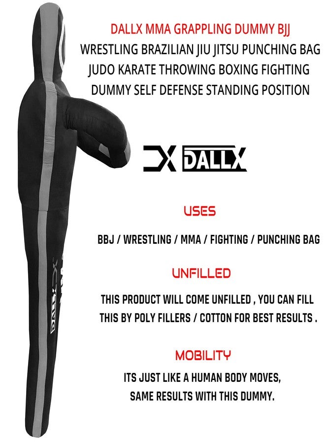 DALLX MMA Grappling Dummy BBJ Wrestling Brazilian Jiu Jitsu Punching Bag Judo Karate Throwing Boxing Fighting Dummy Self Defense Standing Position - UNFILLED (Black Grey, 4 Ft) - Image 2