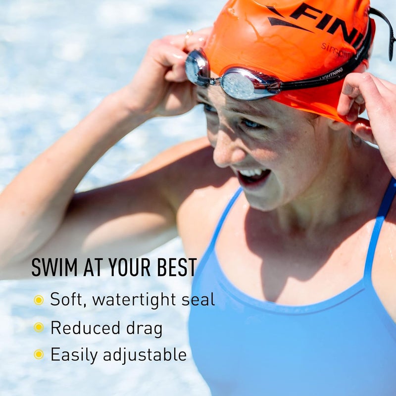 FINIS Lightning Competitive Swim Goggles with Adjustable Silicone Straps and Interchangeable Nose Pieces - Blue/Mirror - Image 3