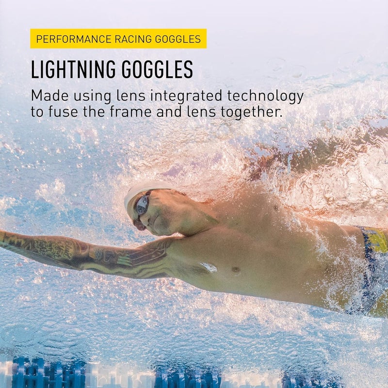 FINIS Lightning Competitive Swim Goggles with Adjustable Silicone Straps and Interchangeable Nose Pieces - Blue/Mirror - Image 2