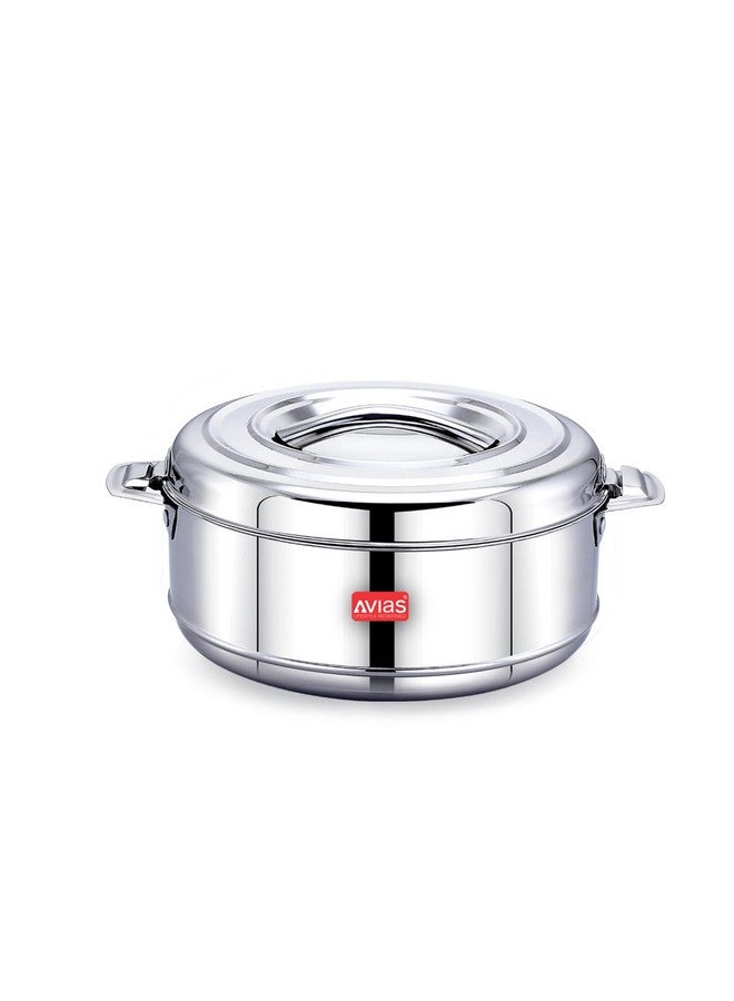 AVIAS Astra Double Wall Insulated Stainless Steel Casserole, 2500ml Hot Box for Kitchen, Hot Case with Steel Lid, Silver Hot Pot for Roti-Rice-Gravy, Chapathi Box, Twisted Lock, 2.5L - Image 1
