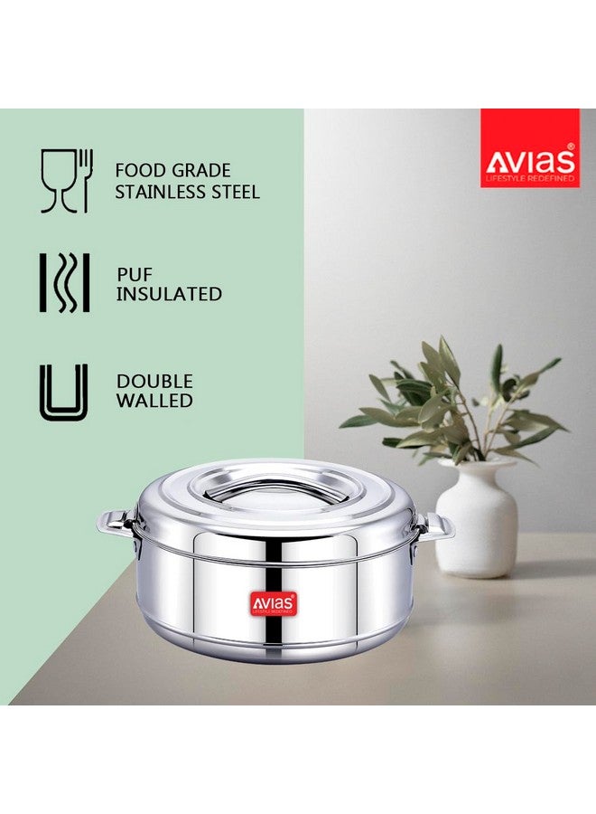 AVIAS Astra Double Wall Insulated Stainless Steel Casserole, 2500ml Hot Box for Kitchen, Hot Case with Steel Lid, Silver Hot Pot for Roti-Rice-Gravy, Chapathi Box, Twisted Lock, 2.5L - Image 3
