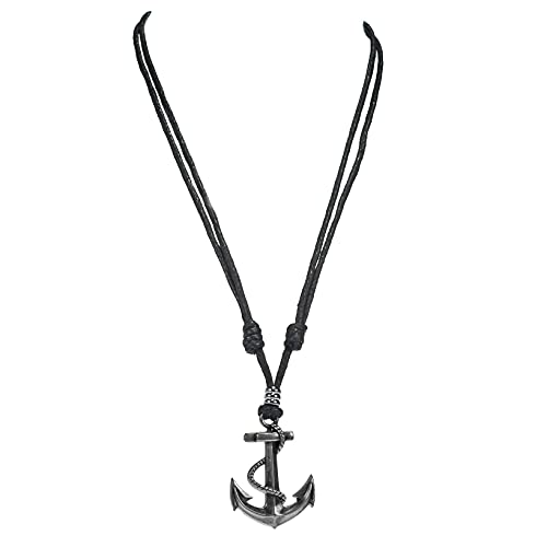 BlueRica Anchor & Rope on Adjustable Black Cord Necklace - Image 2