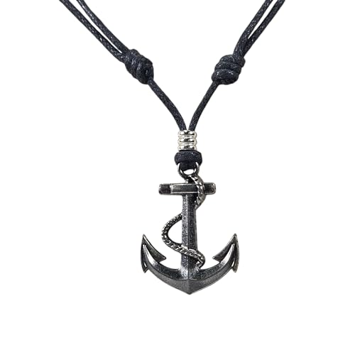 BlueRica Anchor & Rope on Adjustable Black Cord Necklace - Image 1