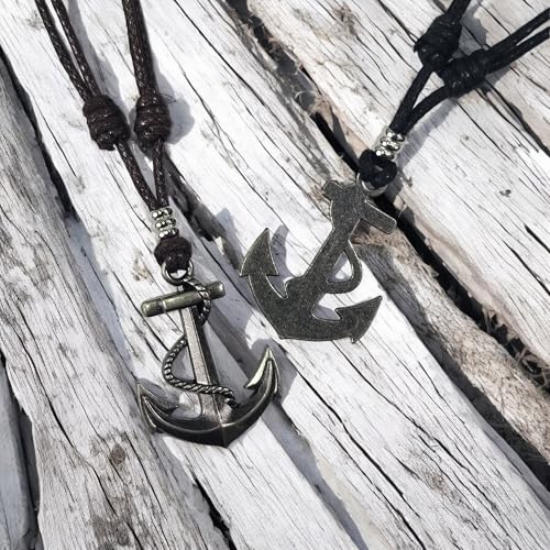 BlueRica Anchor & Rope on Adjustable Black Cord Necklace - Image 5