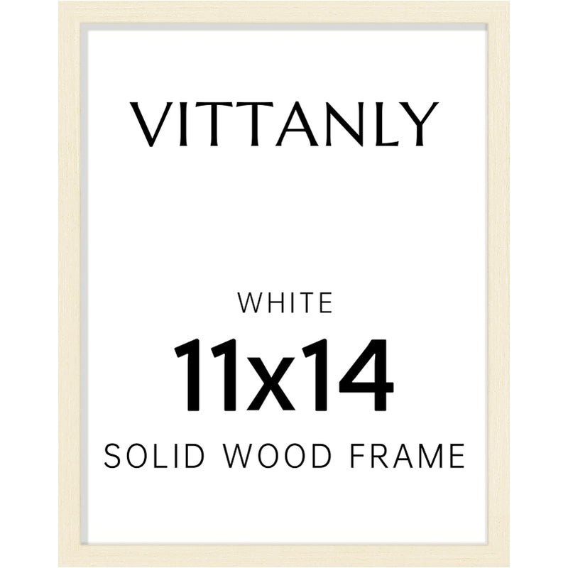 Vittanly 11x14 Picture Frame, Solid Wood Frame with Plexiglass, Includes 8x10 Mat, Wall Hanging for Photos, Home Decor, White, 1 Pack - Image 1