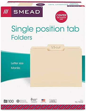 Smead File Folder 13Cut Tab Center Position Letter Size Manila 100 per Box 10332 - Image 3