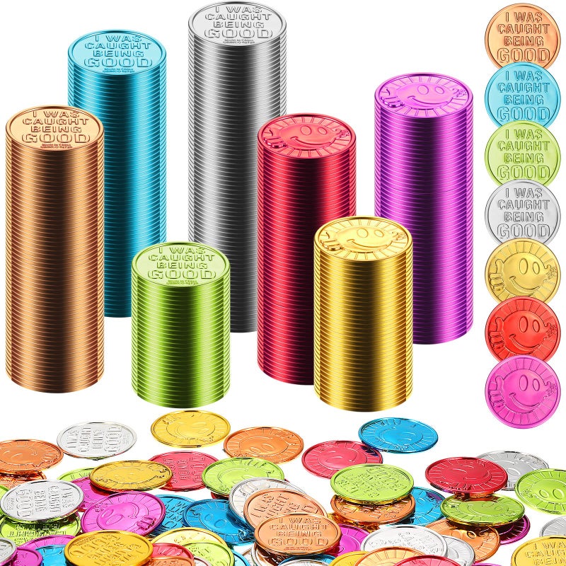 Jerify 1000 Pcs Caught Being Good Coins for Classroom Behavior Tokens Incentives and Teacher Handout Rewards Colored Pretend Coin Carnival Halloween Party Counting - Image 3