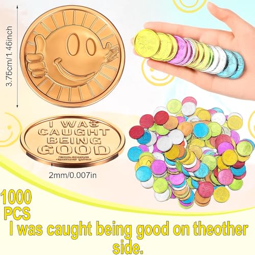 Jerify 1000 Pcs Caught Being Good Coins for Classroom Behavior Tokens Incentives and Teacher Handout Rewards Colored Pretend Coin Carnival Halloween Party Counting - Image 5