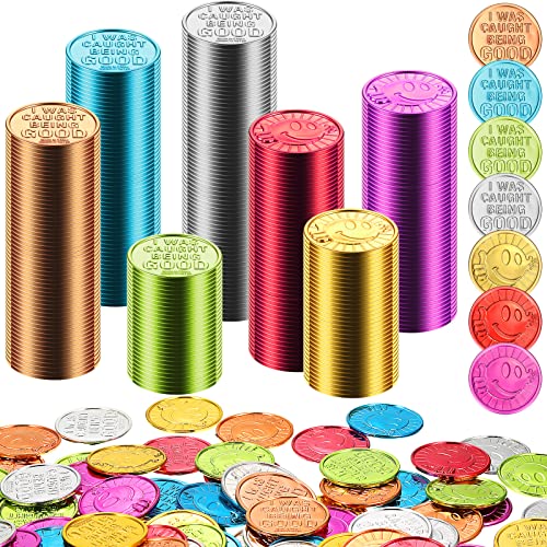 Jerify 1000 Pcs Caught Being Good Coins for Classroom Behavior Tokens Incentives and Teacher Handout Rewards Colored Pretend Coin Carnival Halloween Party Counting - Image 1