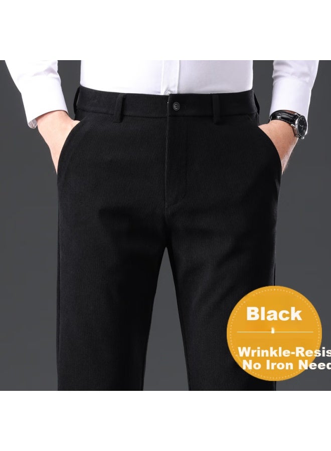 Firs Corduroy Casual Pants Men Business Casual Loose Straight Trousers Black 29