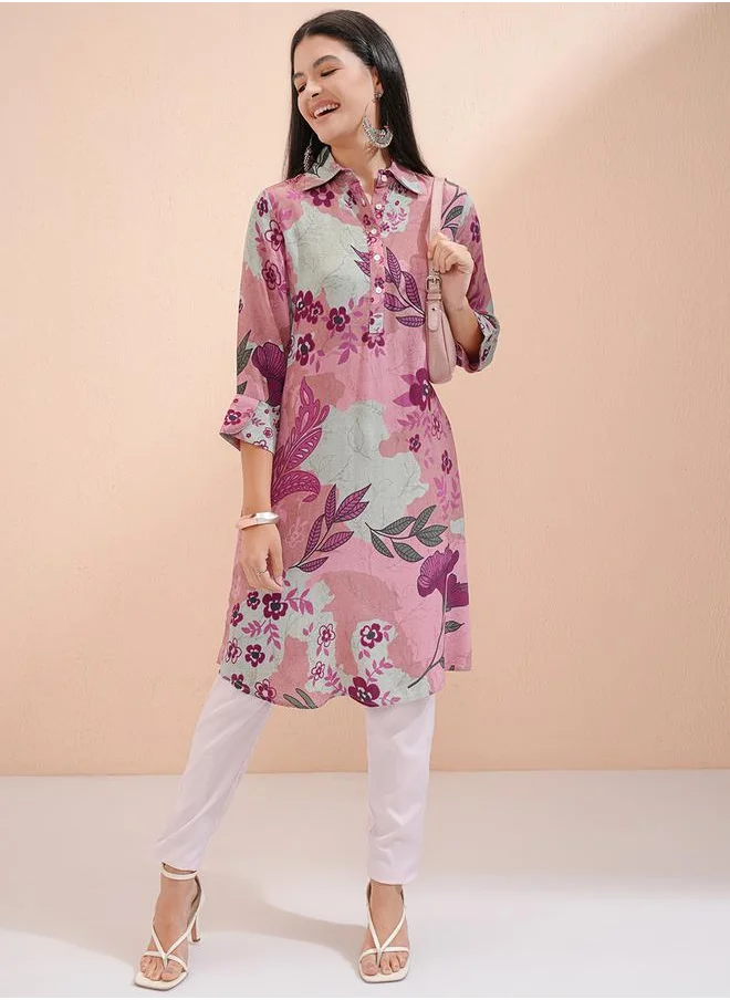 Vishudh Women Purple Floral Printed Viscose Kurta by Styli