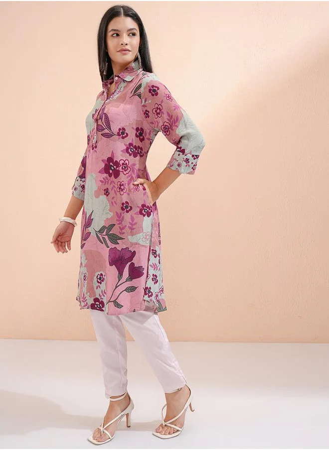 Vishudh Women Purple Floral Printed Viscose Kurta by Styli
