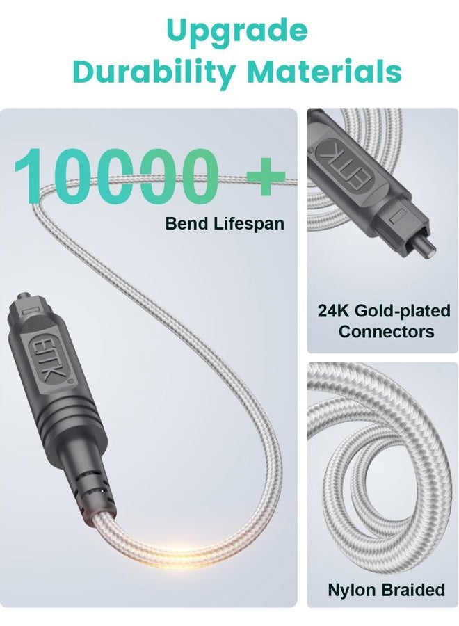 EMK Digital Optical Audio Cable Toslink Cable - [Cotton Braided Jacket,Durable and Flexible] Fiber Optic Cord for Home Theater, Sound bar, TV, PS4, Xbox & More (3Ft/1M) - Image 4