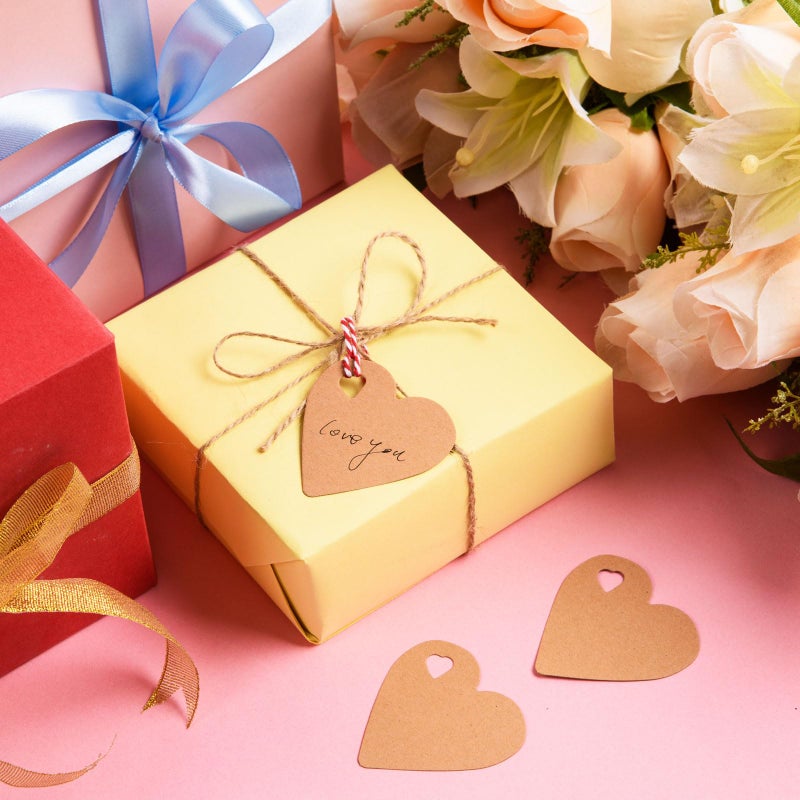 FOBSME 500 Pcs Brown Heart Gift Tags Valentine's Heart Shaped Kraft Paper Tags Blank Hearts Hanging Labels Present Wrapping Tags with 328 Ft String for Mother's Day Weddings Party - Image 4