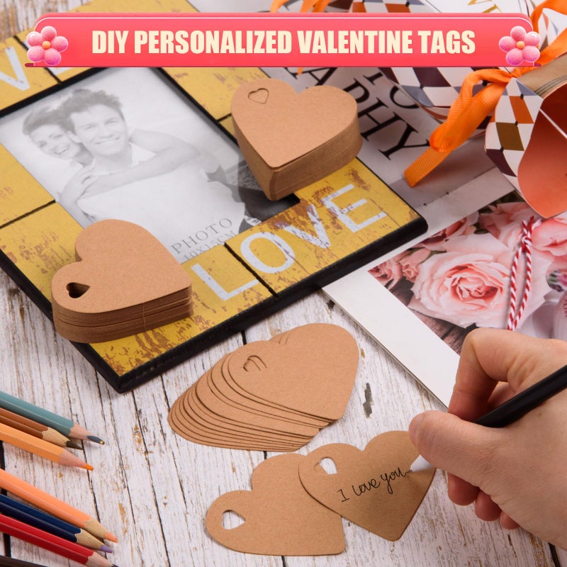 FOBSME 500 Pcs Brown Heart Gift Tags Valentine's Heart Shaped Kraft Paper Tags Blank Hearts Hanging Labels Present Wrapping Tags with 328 Ft String for Mother's Day Weddings Party - Image 3