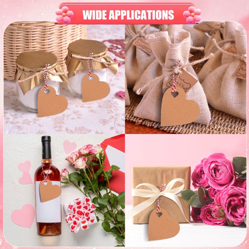 FOBSME 500 Pcs Brown Heart Gift Tags Valentine's Heart Shaped Kraft Paper Tags Blank Hearts Hanging Labels Present Wrapping Tags with 328 Ft String for Mother's Day Weddings Party - Image 5