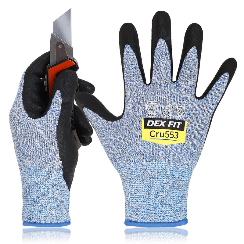 DEX FIT Level 5 Cut Resistant Gloves Cru553-3D-Comfort Fit  Firm Grip  Thin & Lightweight  Touchscreen Compatible  Durable  Breathable  Machine Washable;Blue XS (6) 1 Pair - Image 1