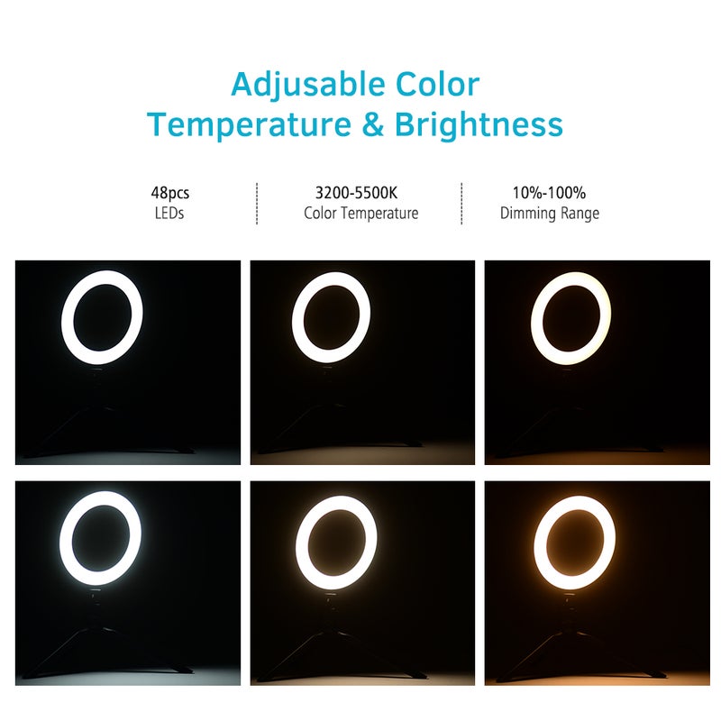 Loquat 6 Inch Desktop LED Ring Light Black/White - Image 3