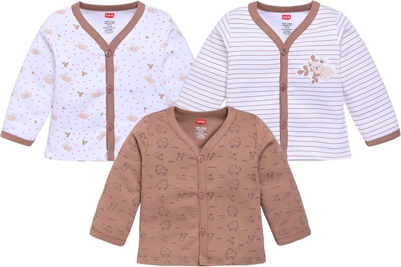 LuvLap Unisex Jhabla Set - 3 Pack, 100% Cotton, 0-3 Months, Multicolour - Image 1