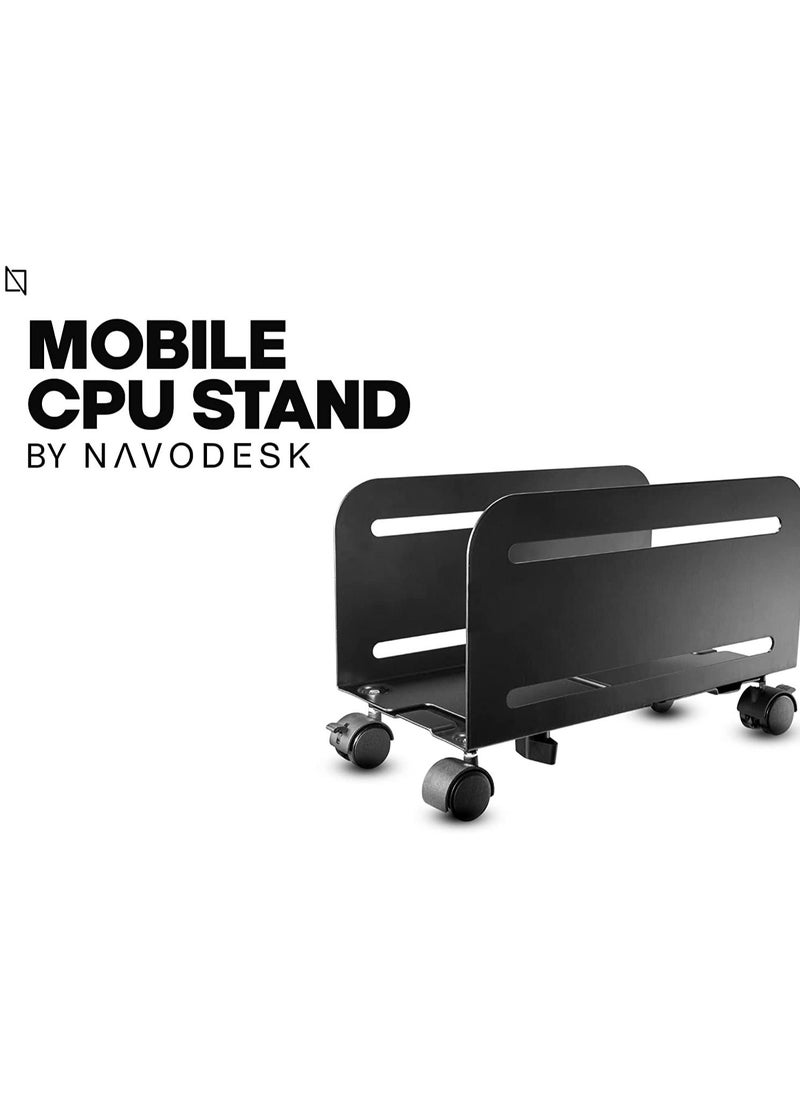NAVODESK - Mobile CPU Stand Desktop Computer Tower Cart with Caster Wheels (Black) - Image 1