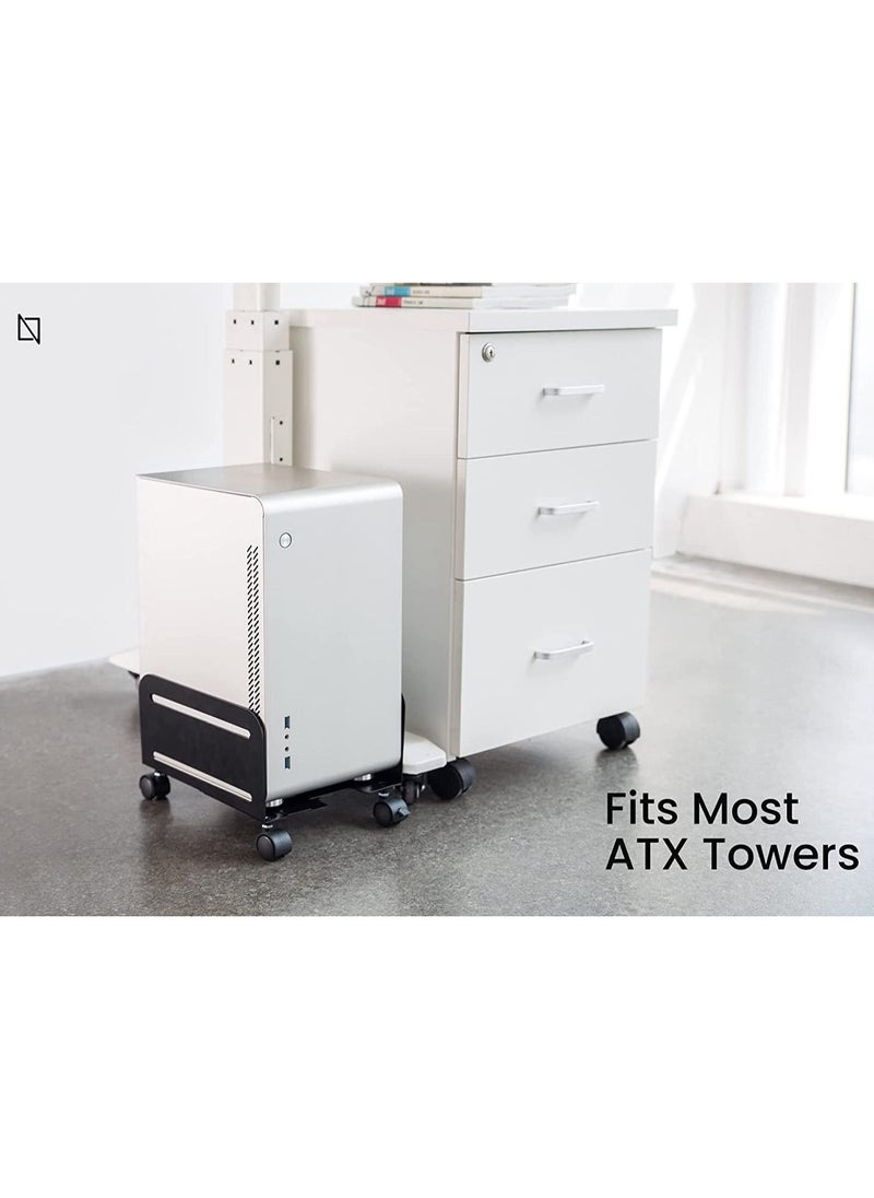NAVODESK - Mobile CPU Stand Desktop Computer Tower Cart with Caster Wheels (Black) - Image 1