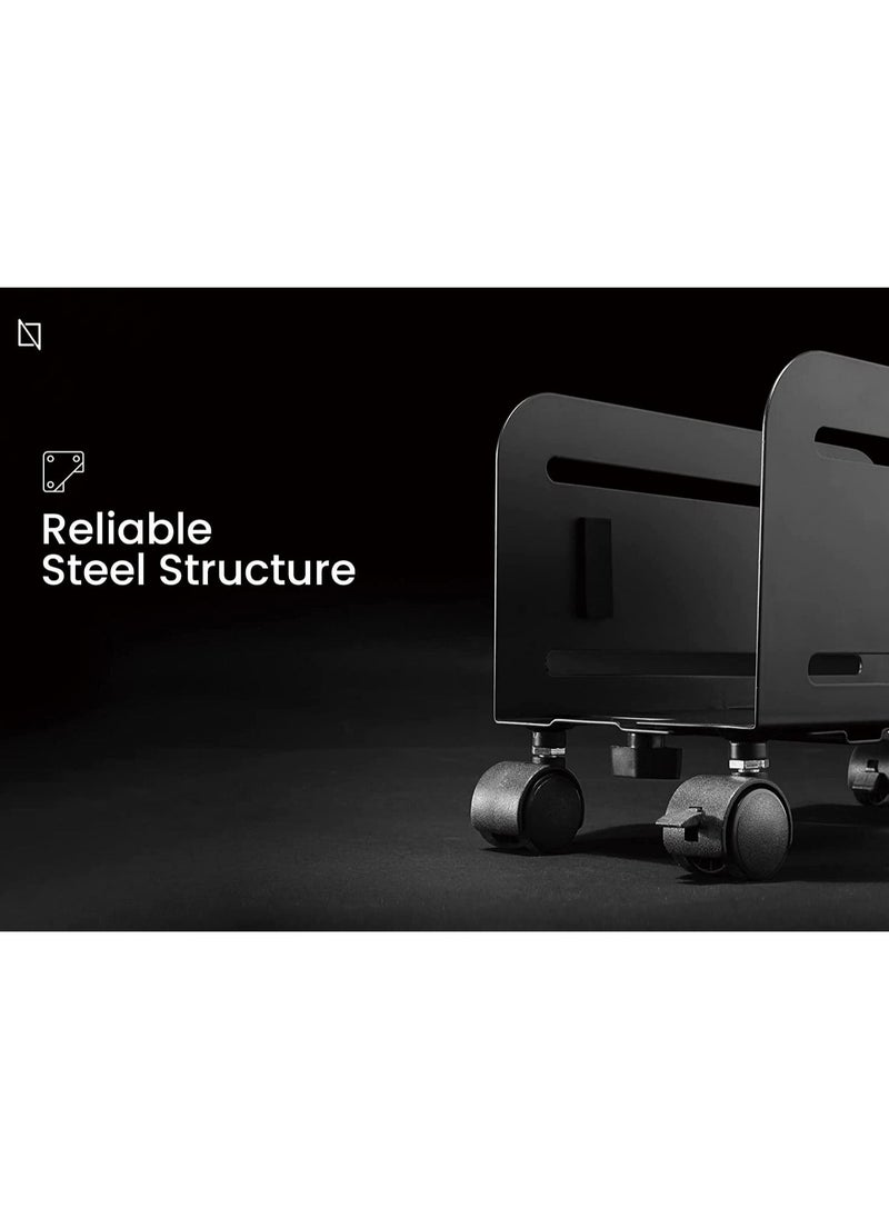 NAVODESK - Mobile CPU Stand Desktop Computer Tower Cart with Caster Wheels (Black) - Image 1