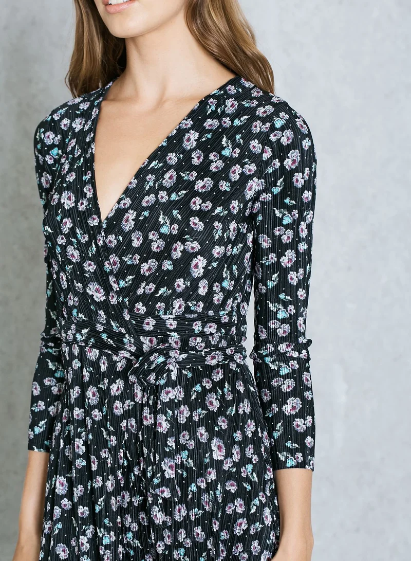 TOPSHOP Ditsy Plisse Wrap Dress