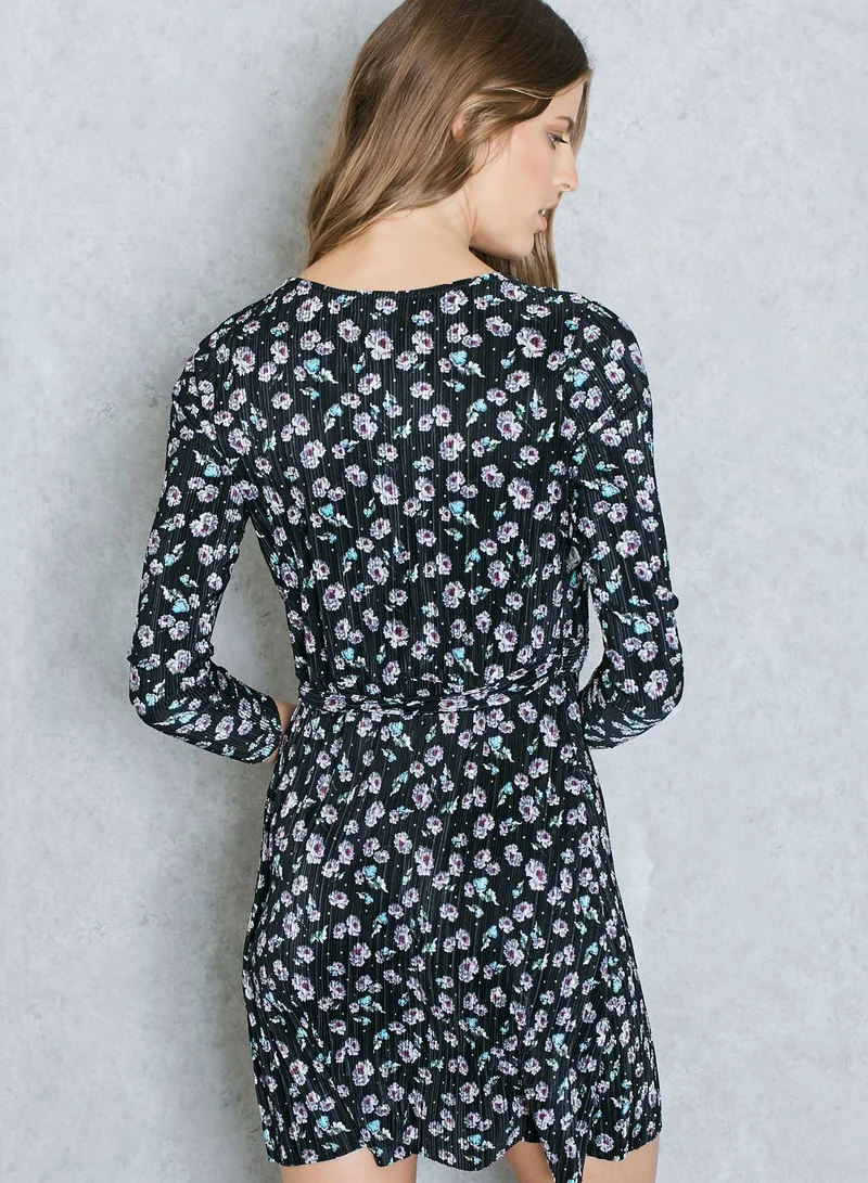 TOPSHOP Ditsy Plisse Wrap Dress