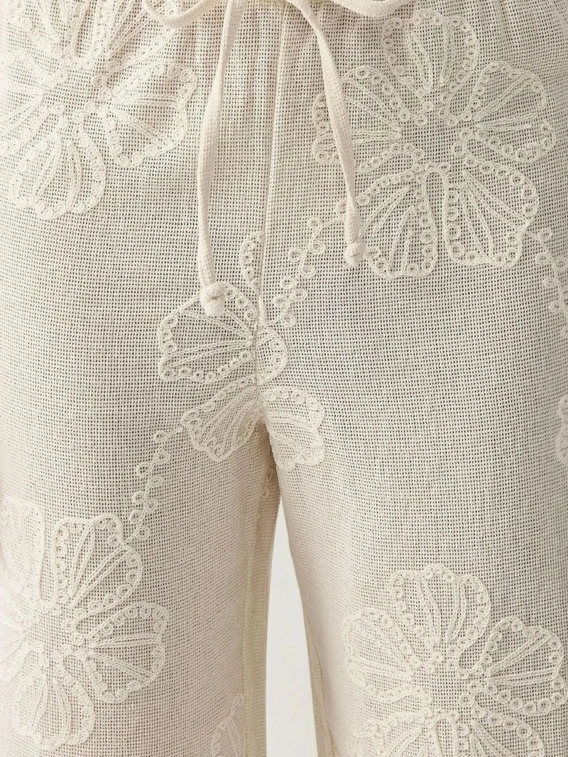 HICCUP High Waist Floral Embroidered Wide Leg Pants