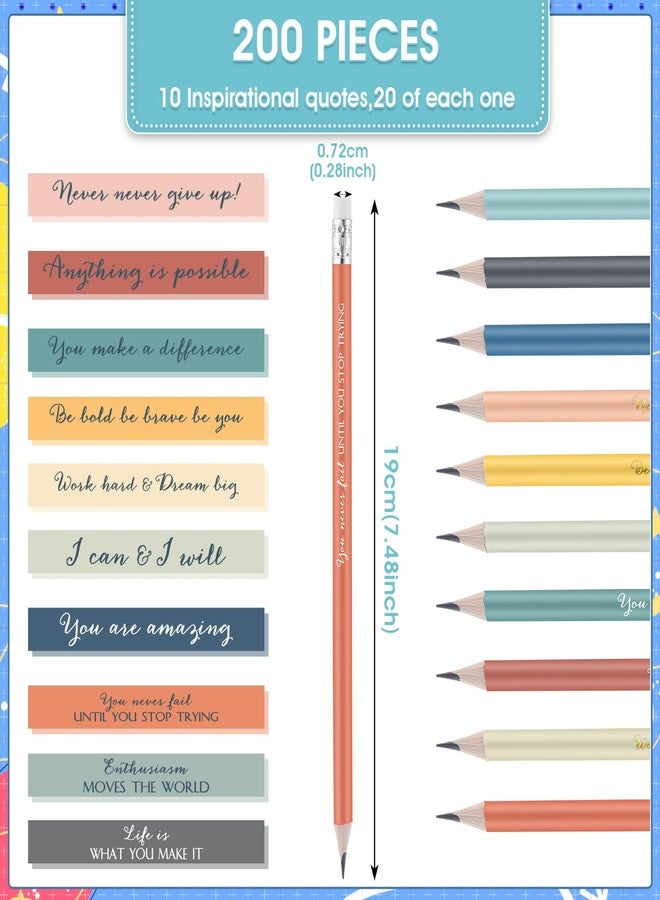 Sabary 200 Pcs Inspirational Pencils Bulk Gift Colorful Mood Gift from Teacher Family Motiviational Saying 2 HB Wood Pre Sharpened Pencils Teacher Awards for Party Favor - Image 2